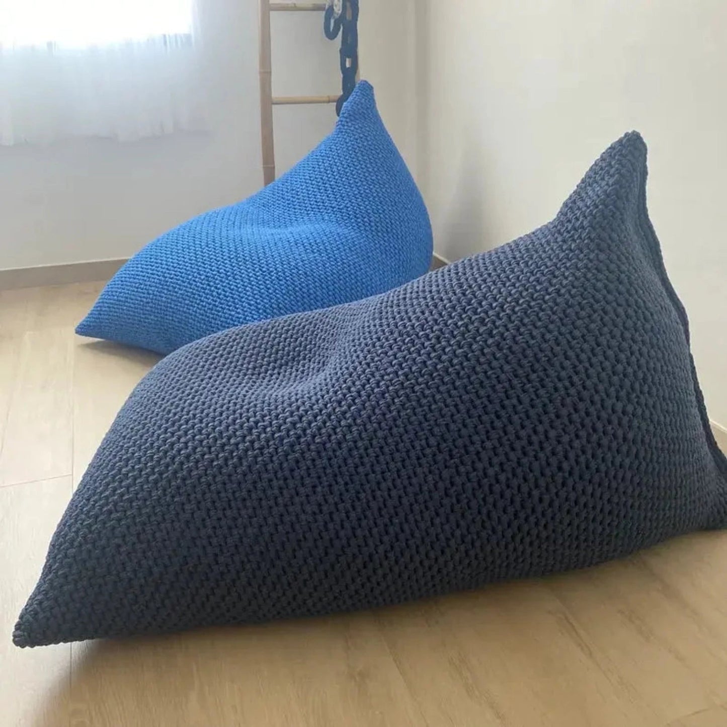 Knitted Bean Bag Chair | Navy Blue - Looping Home