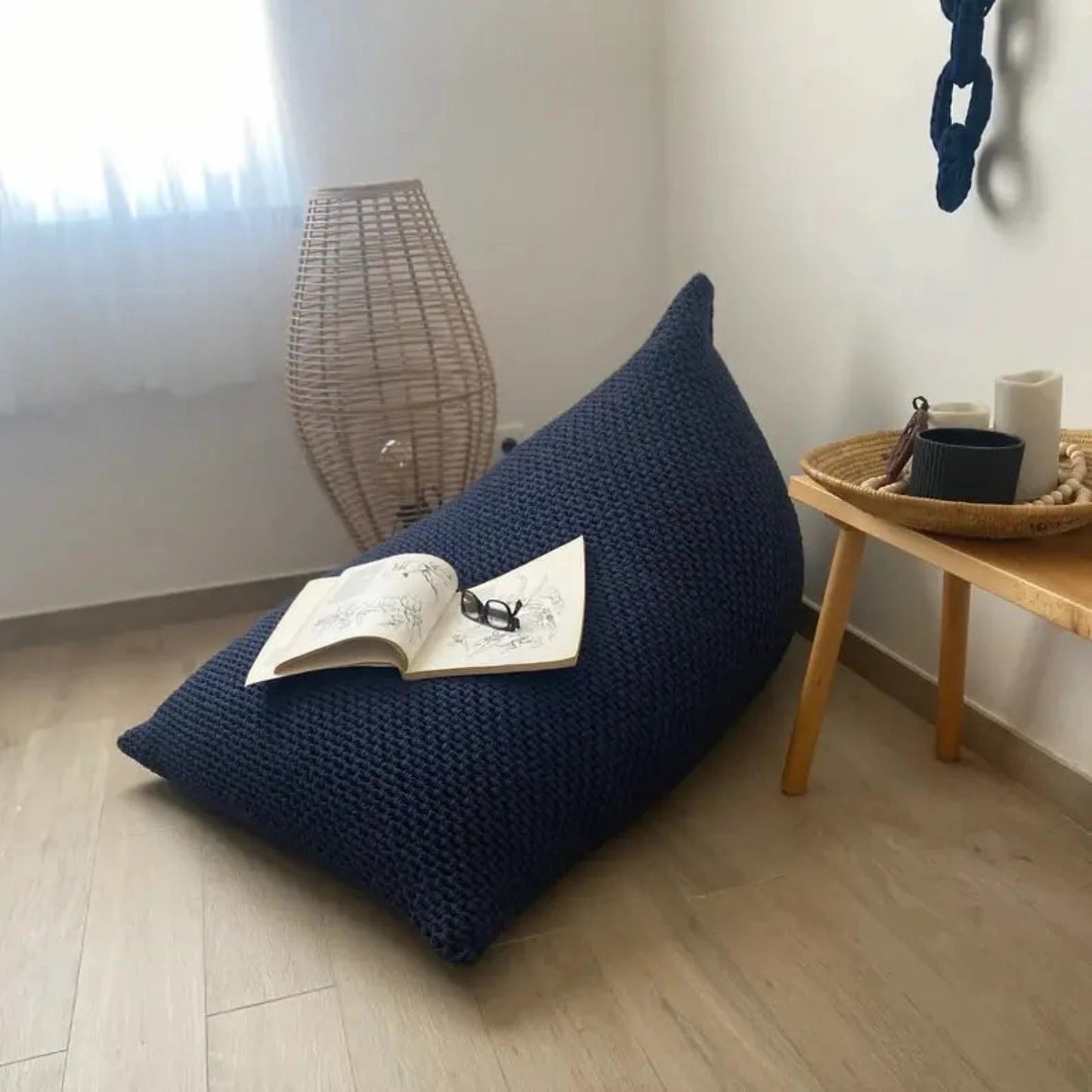 Knitted Bean Bag Chair | Navy Blue - Looping Home