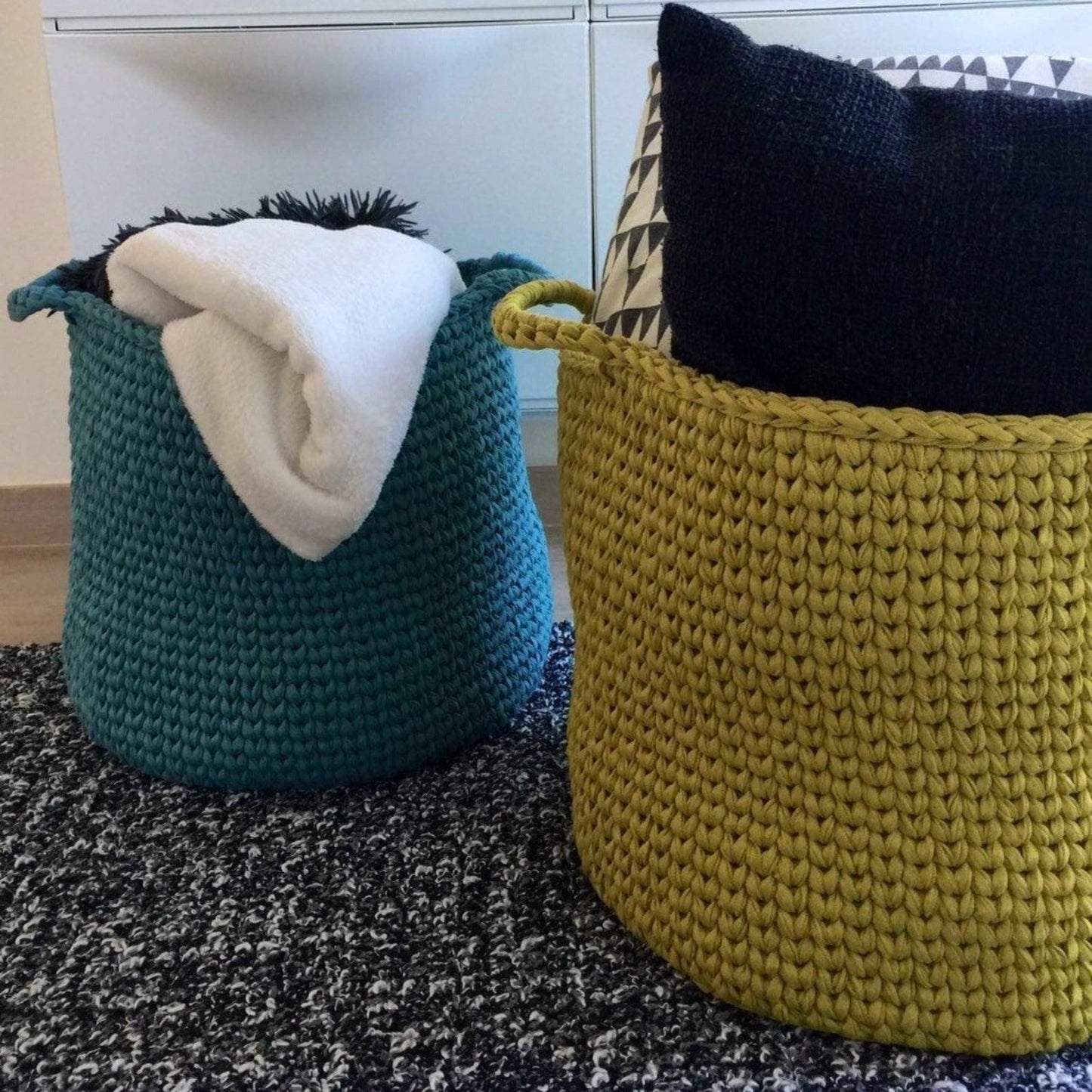 Knitted Round Basket, Modern Hampers - Looping Home