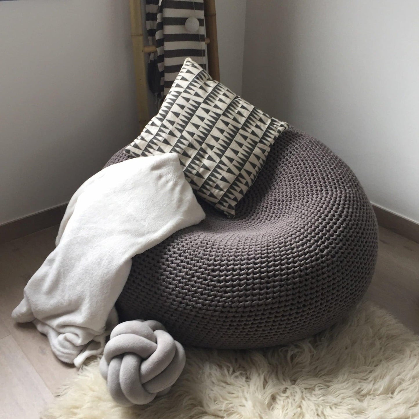 Knitted Round Bean Bag Chair - More Colors Available - Looping Home
