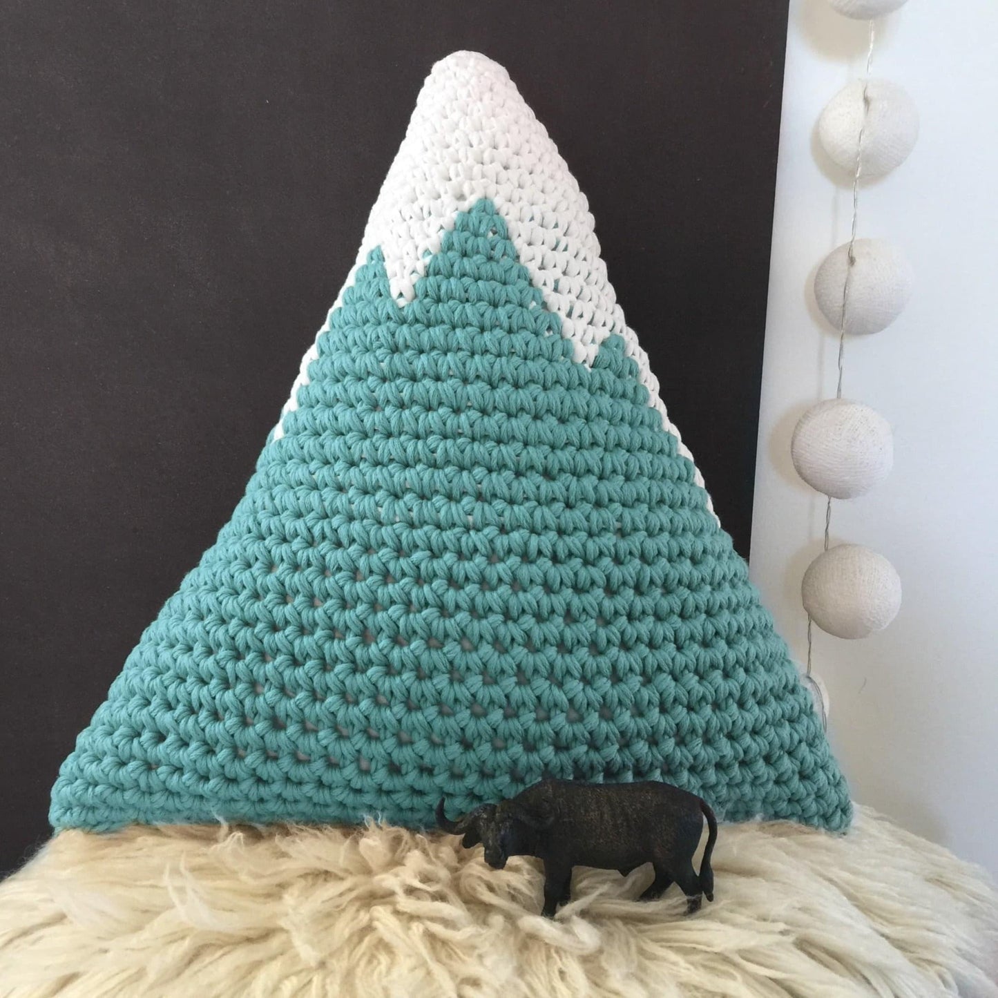 Knitted Snowy Mountain Pillow, Adventures Cushion Toy - Looping Home