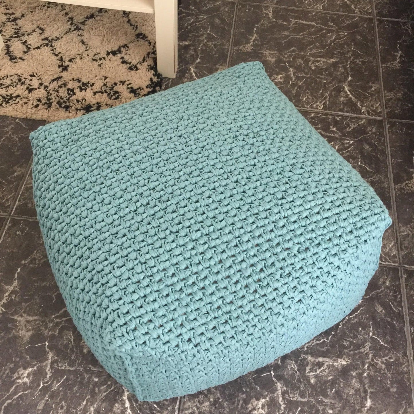 Knitted Square Pouf Cover, Custom Made Pouf SlipCover - Looping Home