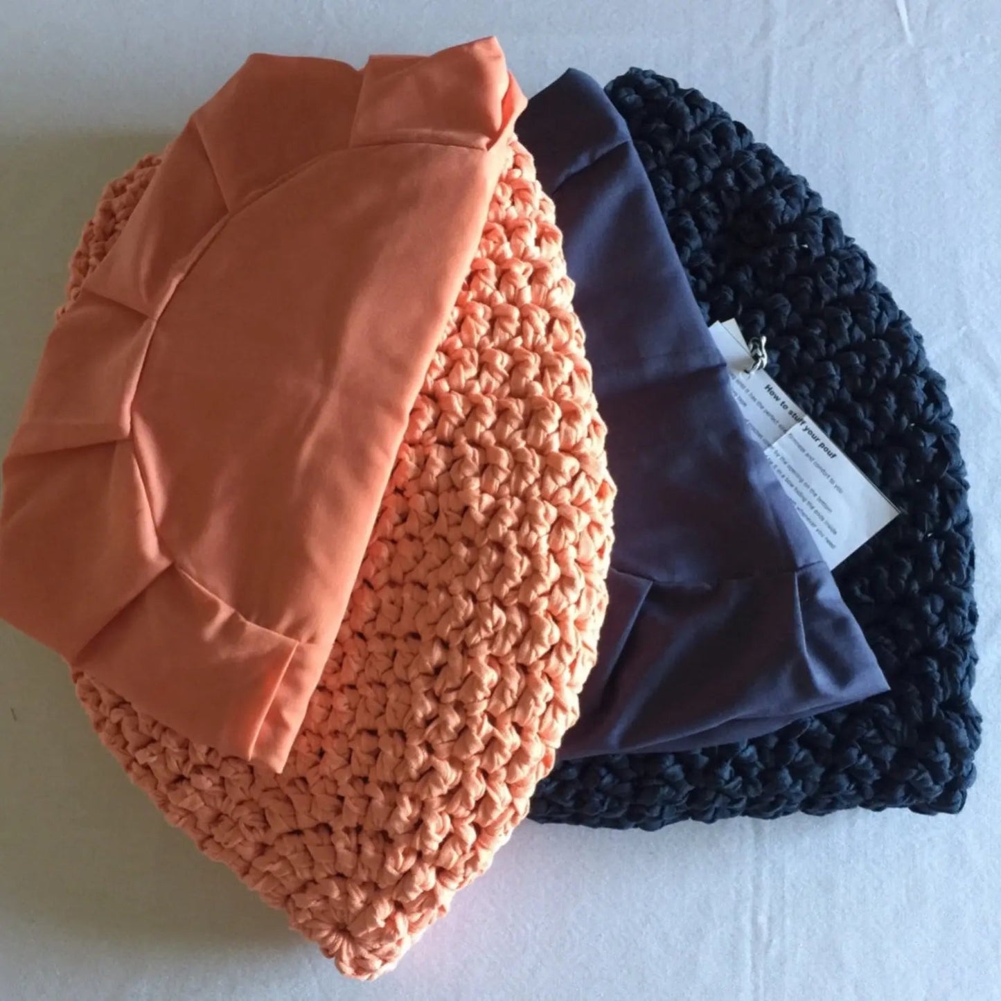 Large Knit Pouf Ottoman - Pearl Round Pouffe - Looping Home