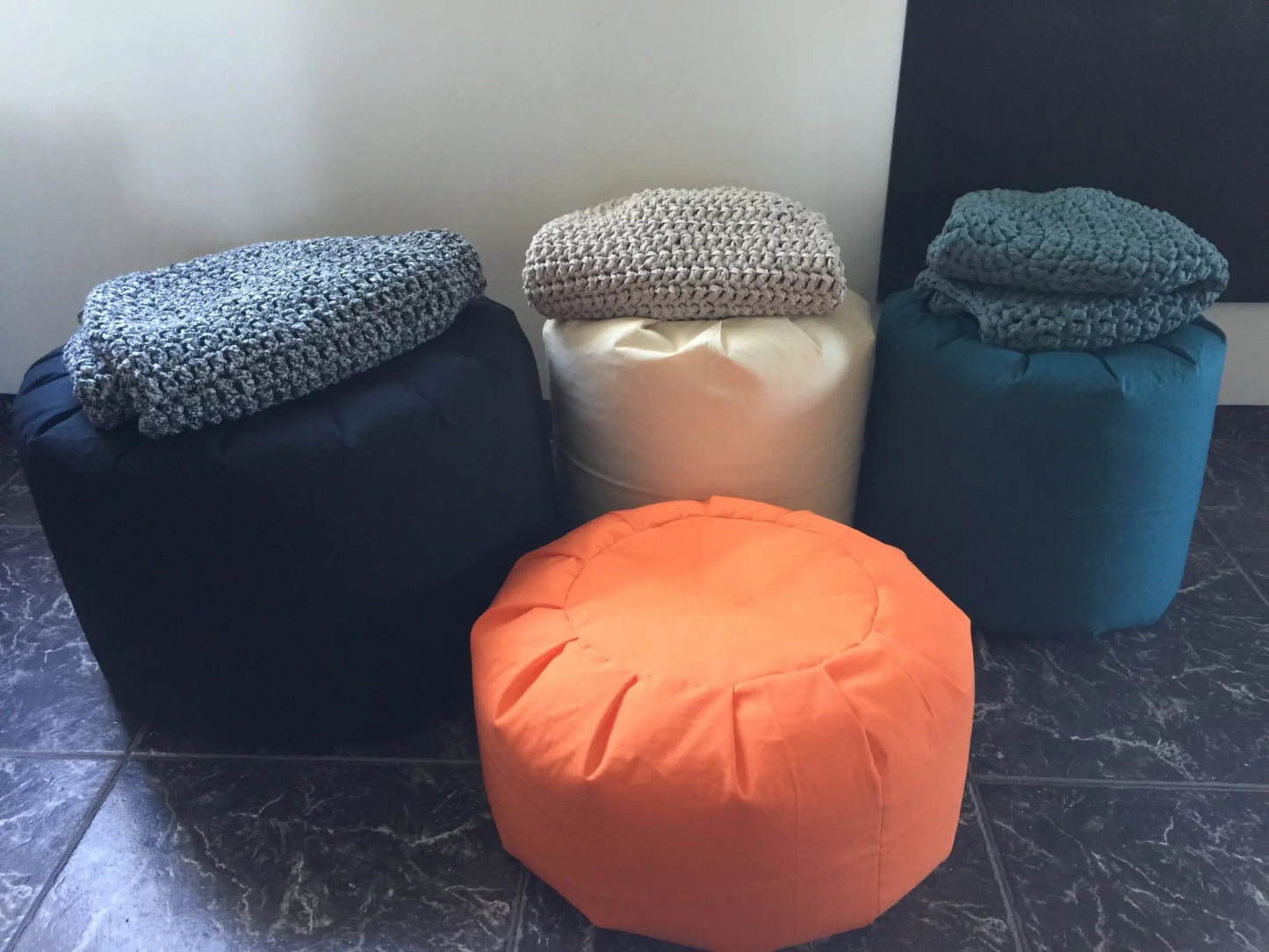 Large Knit Pouf Ottoman - Pearl Round Pouffe - Looping Home