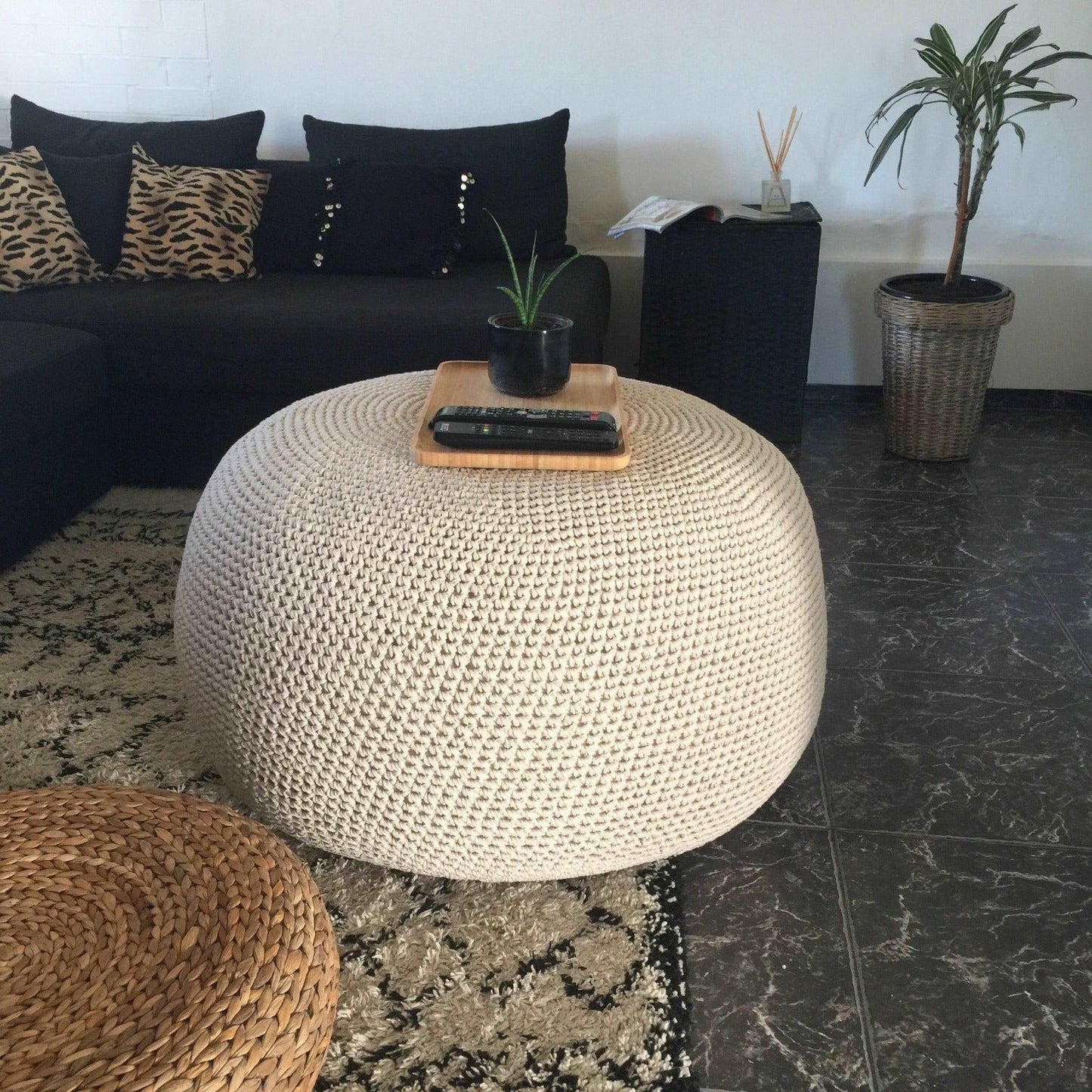 Large Ottoman Coffee Table Pouf - Looping Home