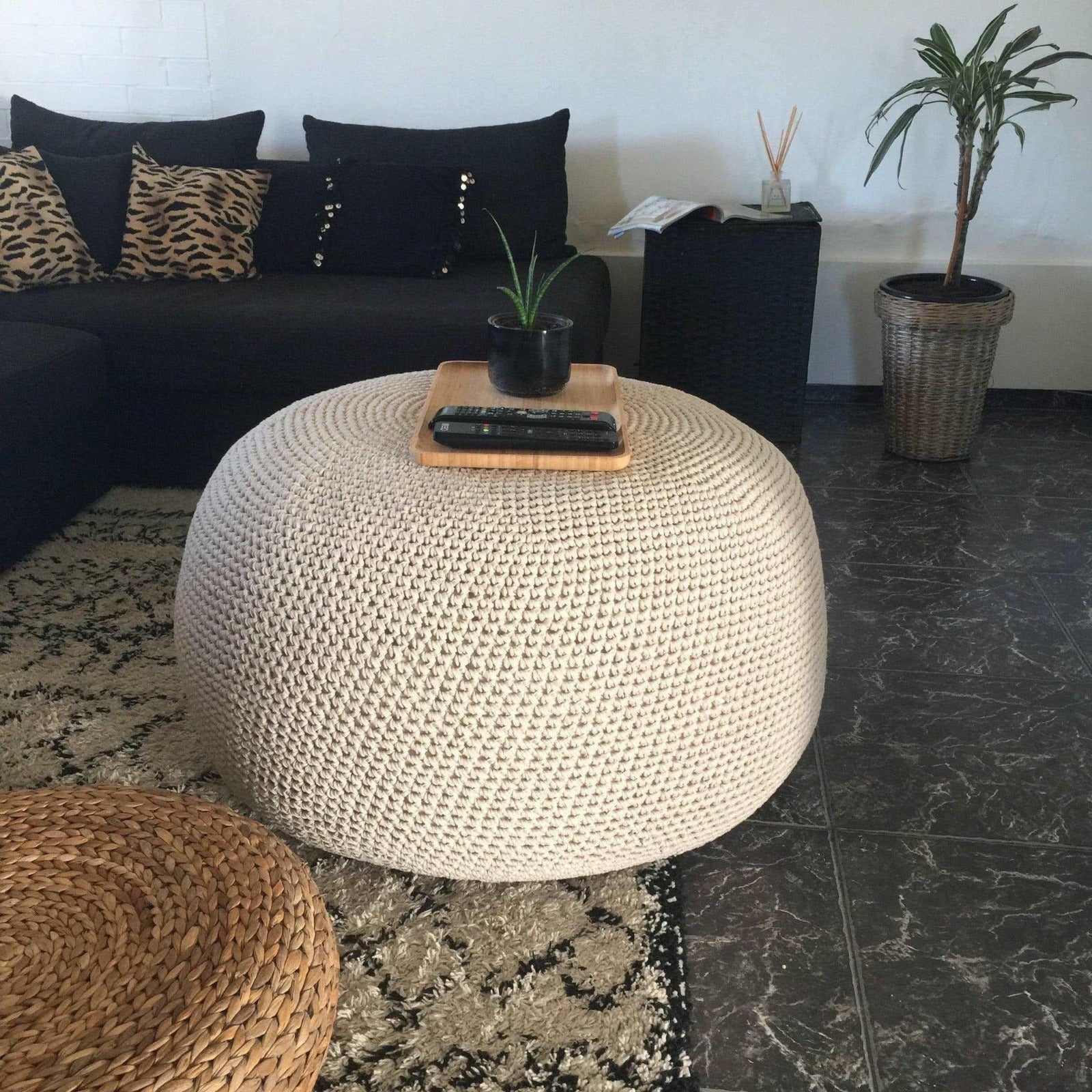 Large Ottoman Coffee Table Pouf - Looping Home