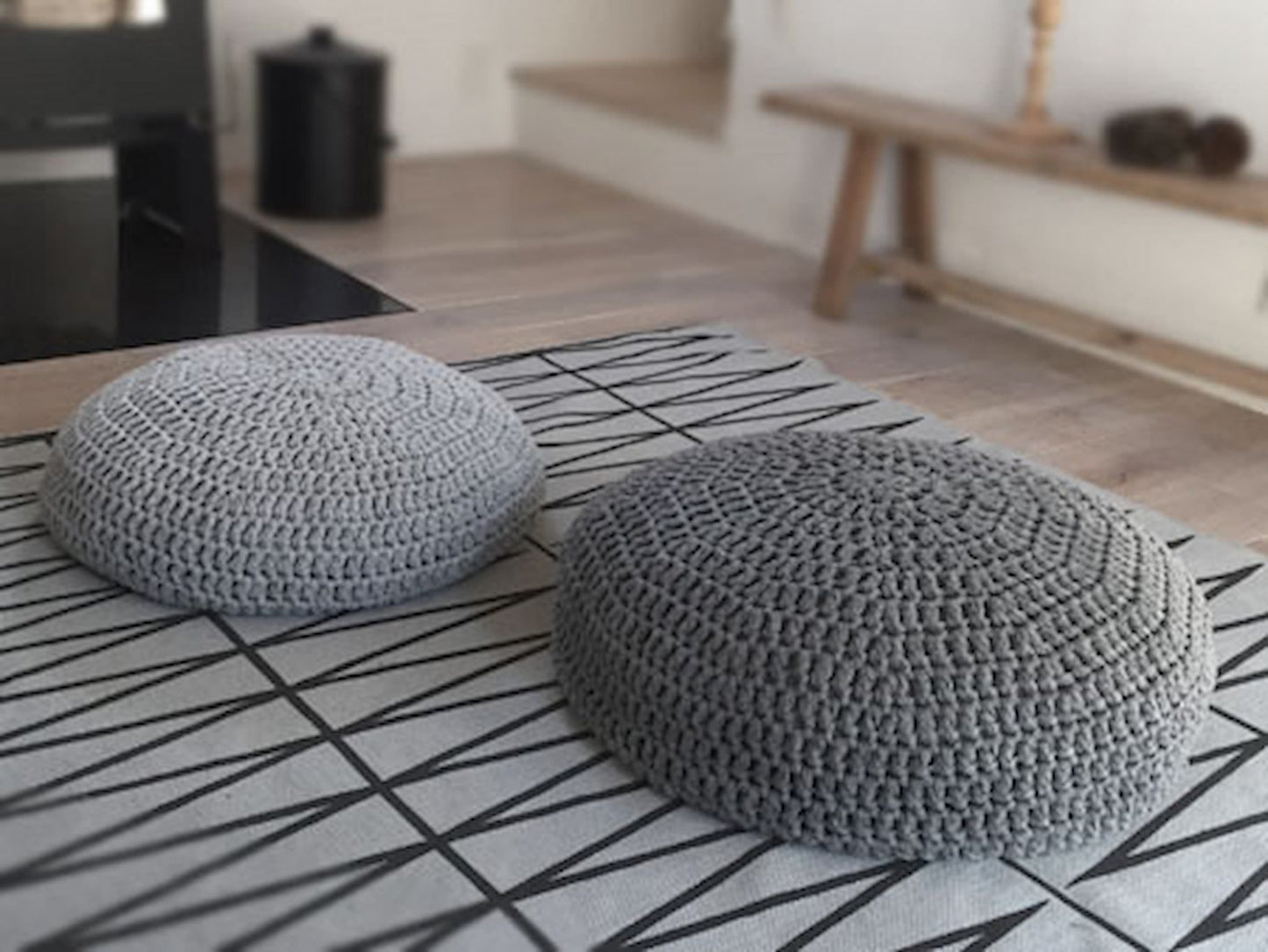 Meditation Zafu Pillows - Pearl White Crochet Floor Cushion - Looping Home