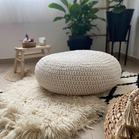 Meditation Zafu Pillows - Pearl White Crochet Floor Cushion - Looping Home