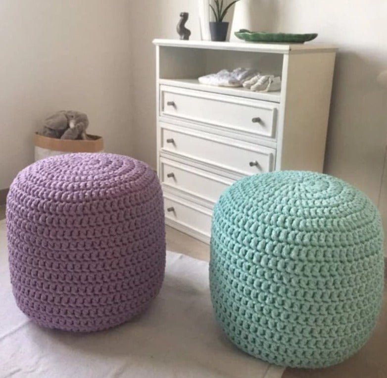 Mint Crochet Pouffe Ottoman, Round Footstool Pouf - Looping Home