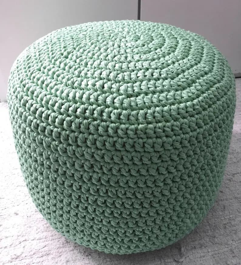 Mint Crochet Pouffe Ottoman, Round Footstool Pouf - Looping Home