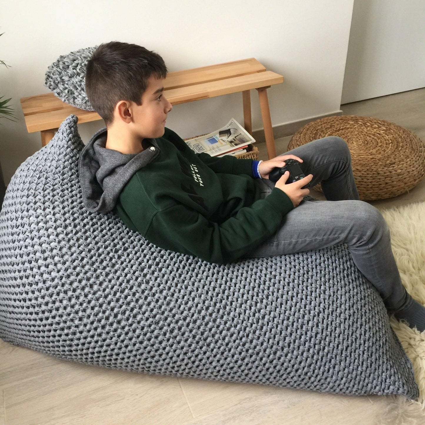 Modern Bean Bag Chair, Chunky Knit Floor Lounge Chair - Looping Home