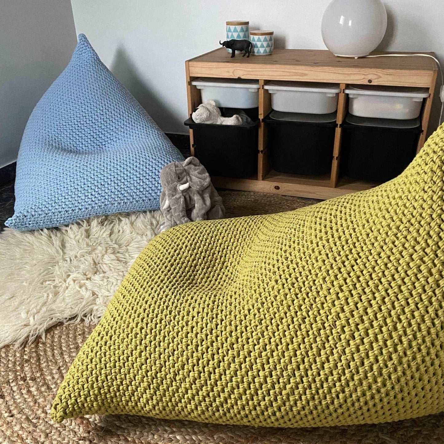Modern Kids Bean Bag Lounger, Light Blue Floor Chair - Looping Home