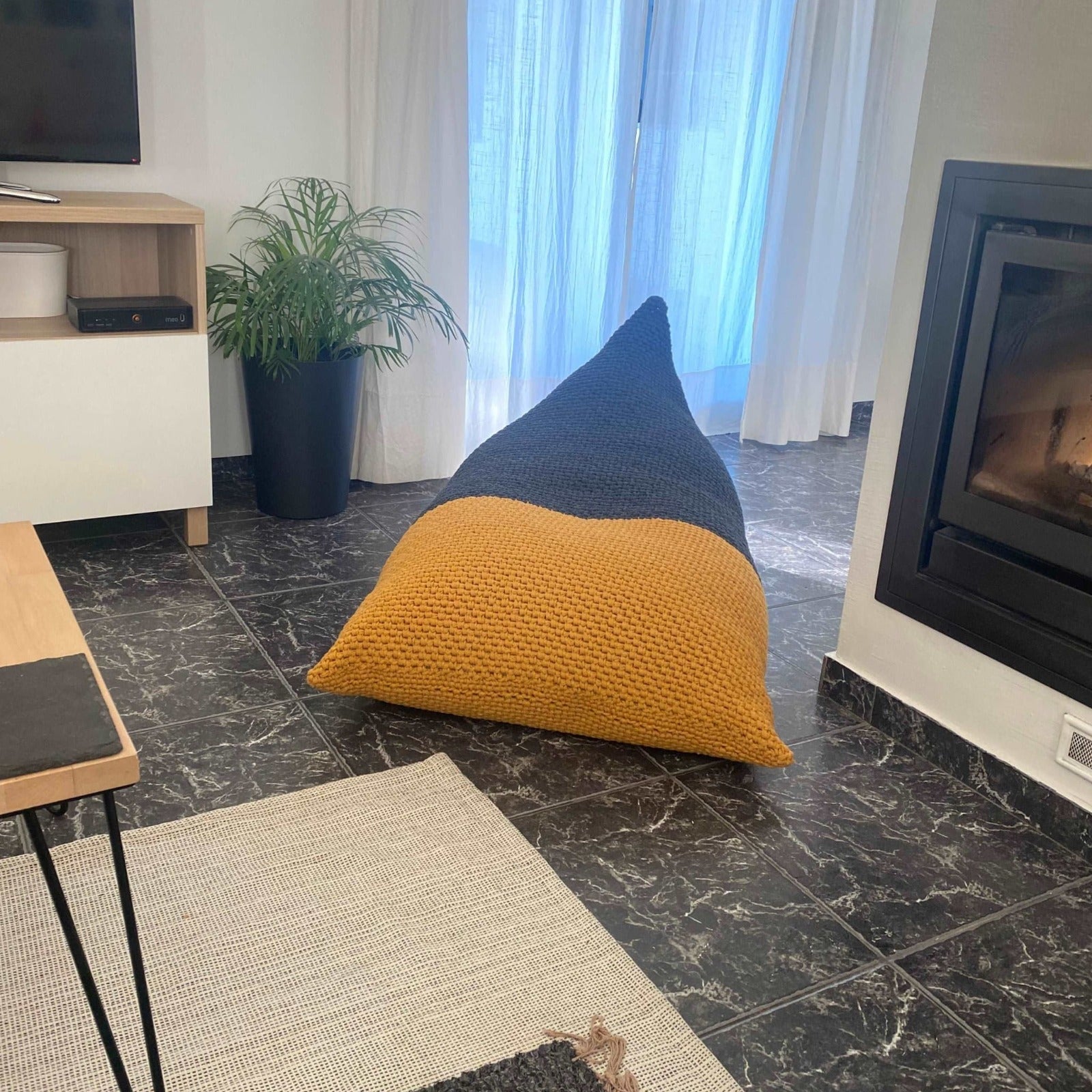 Modern Knitted Bean Bag Lounge Chair-Floor Seating Pouffe-Looping Home