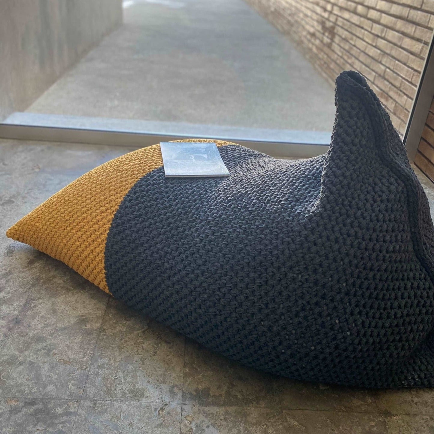 Modern Knitted Bean Bag Lounge Chair - Floor Seating Pouffe - Looping Home