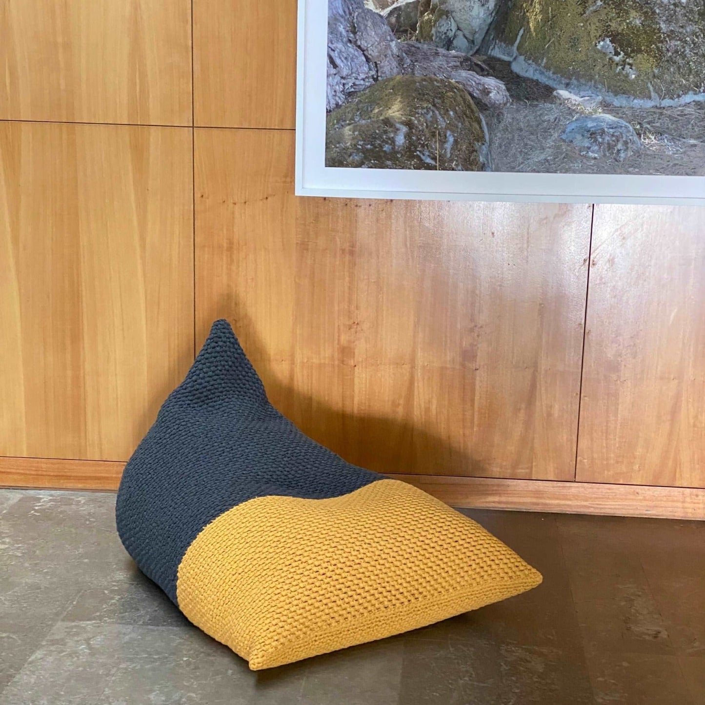 Modern Knitted Bean Bag Lounge Chair - Floor Seating Pouffe - Looping Home