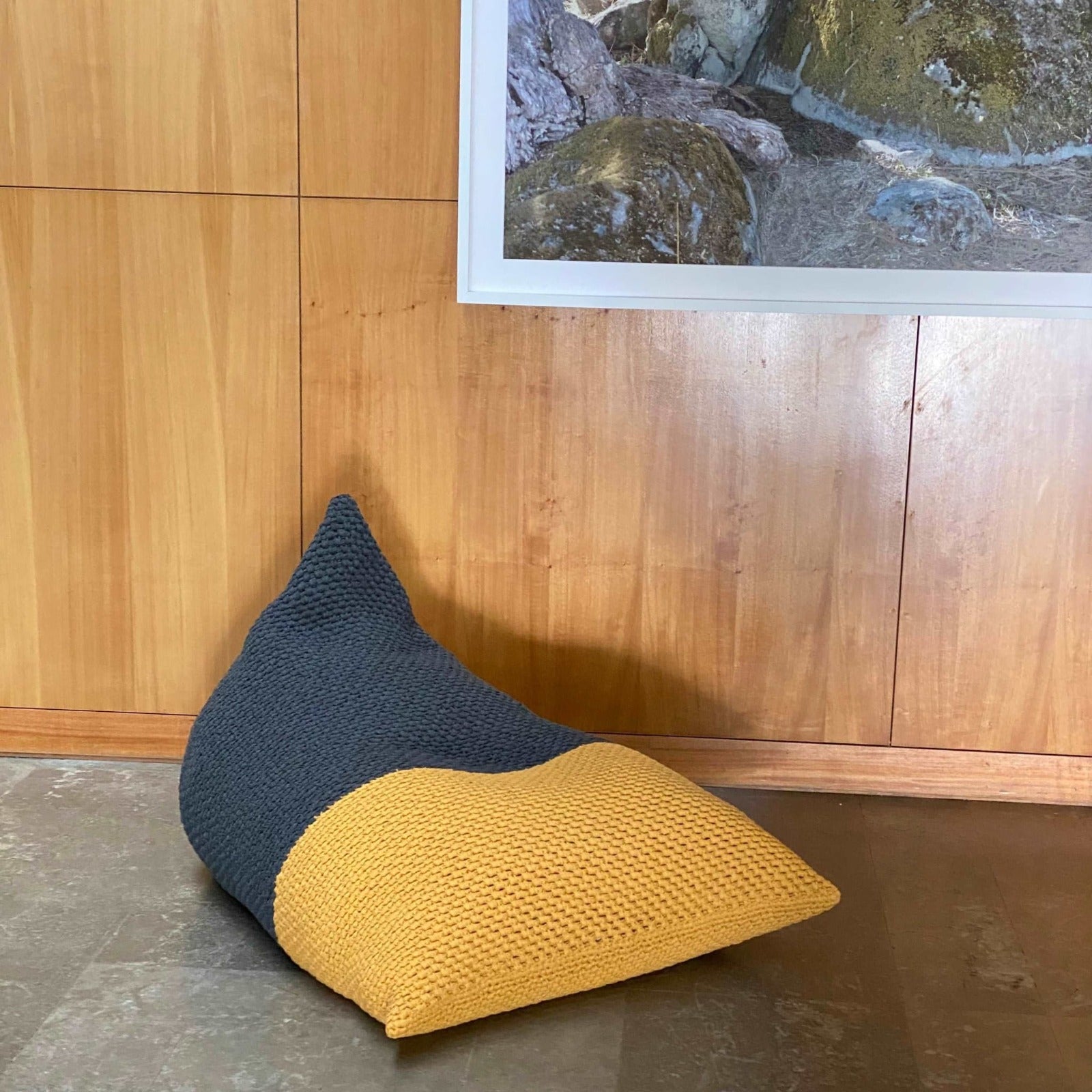 Modern Knitted Bean Bag Lounge Chair - Floor Seating Pouffe - Looping Home