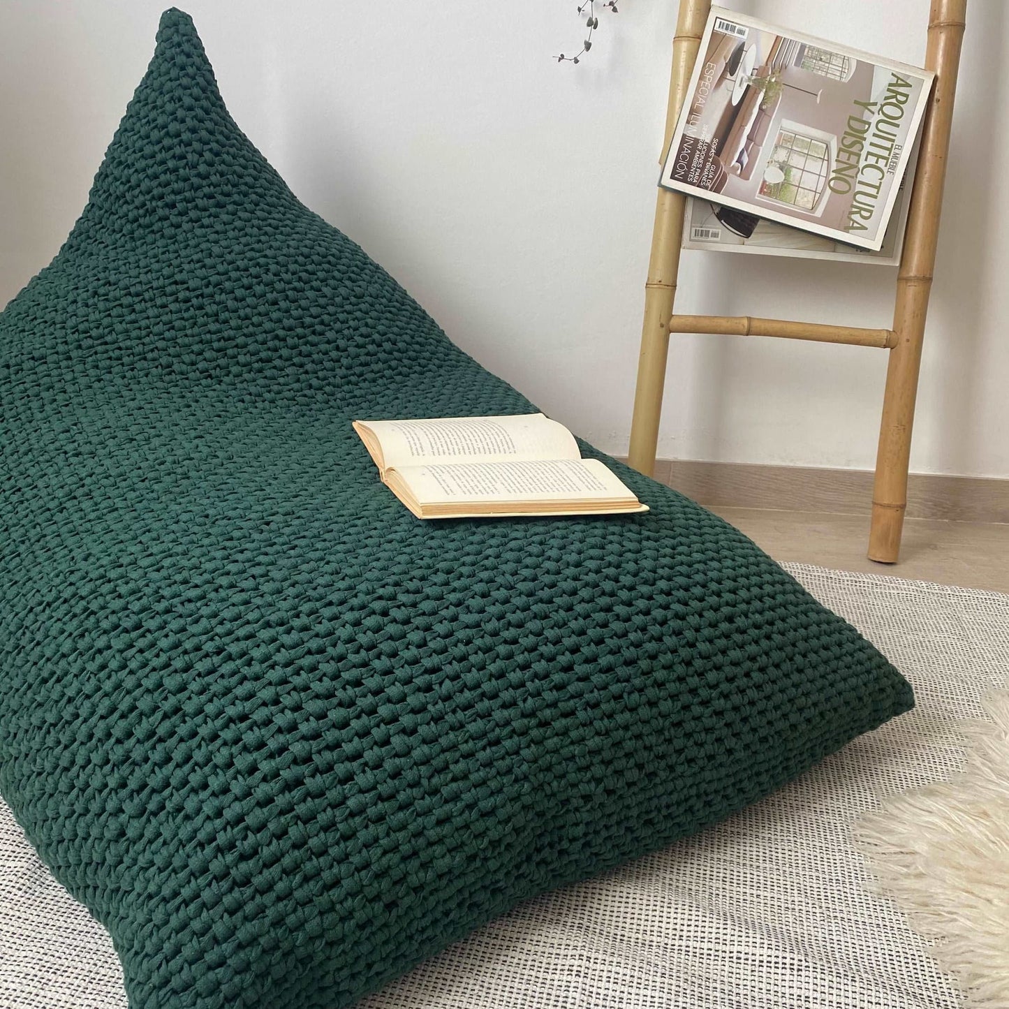 Mustard Adult Bean Bag Chair, Chunky Knitted Lounge Beanbag - Looping Home