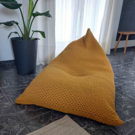 Mustard Adult Bean Bag Chair, Chunky Knitted Lounge Beanbag - Looping Home