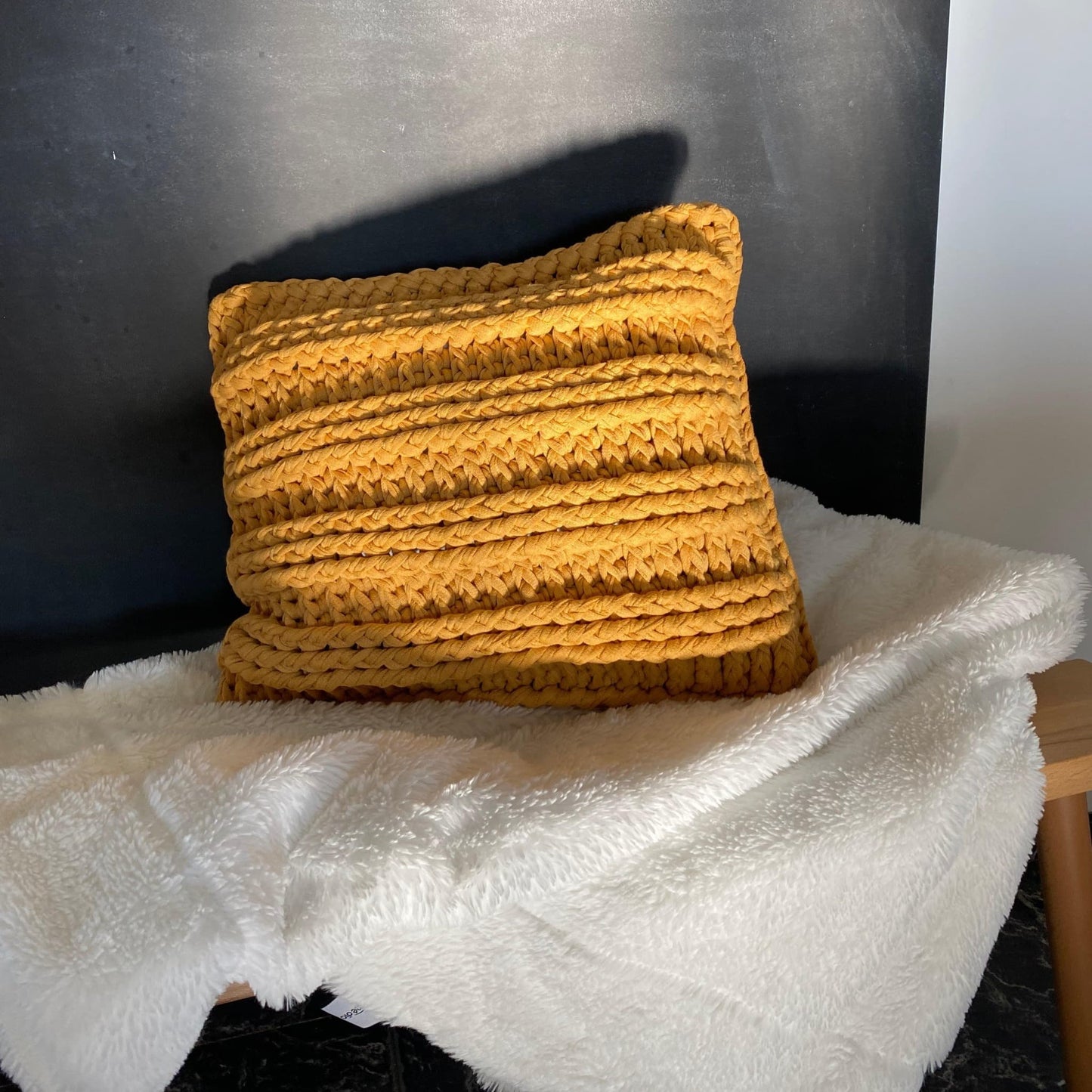 Mustard Chunky Knitted Pillow, Square Decorative Pillow - Looping Home