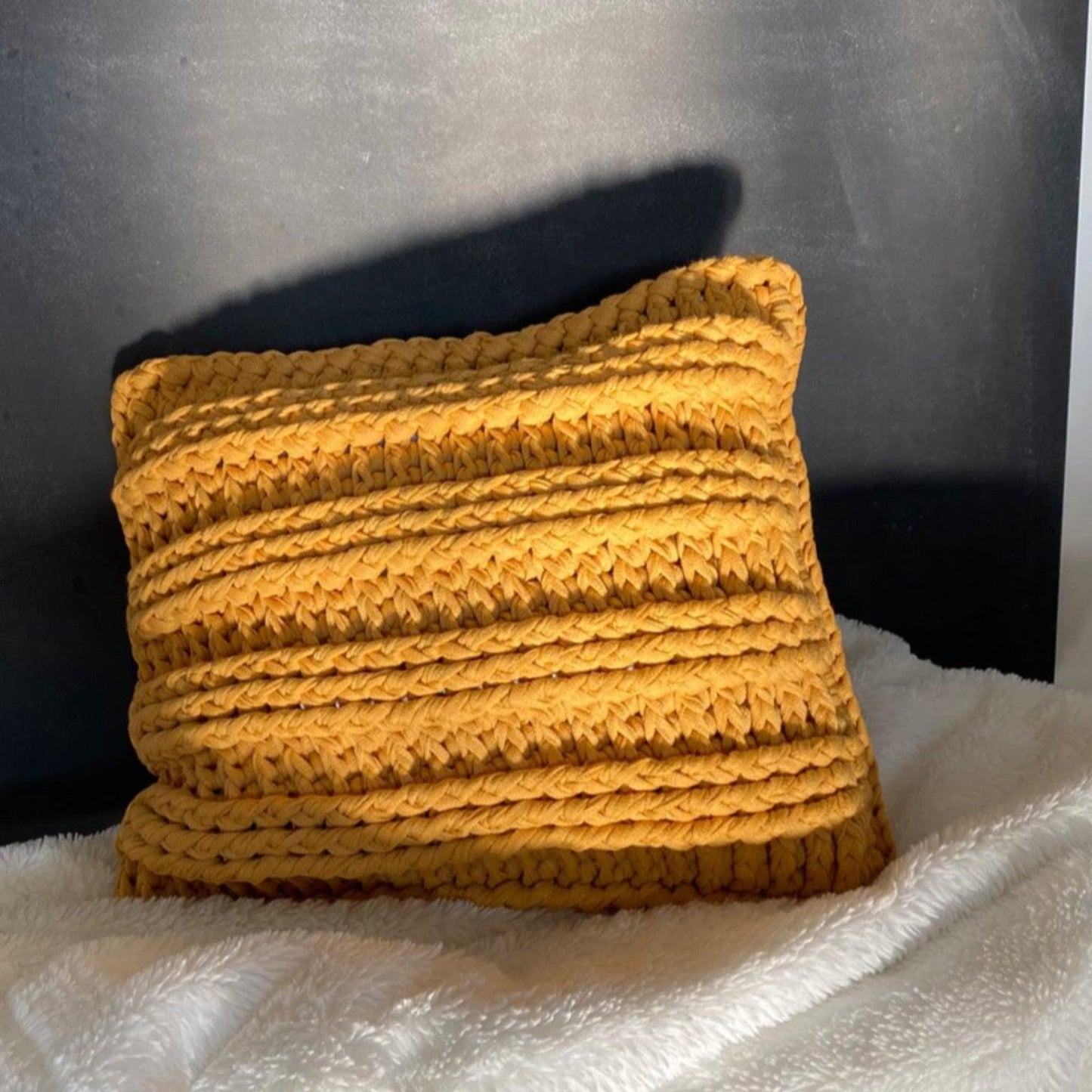 Mustard Chunky Knitted Pillow, Square Decorative Pillow - Looping Home