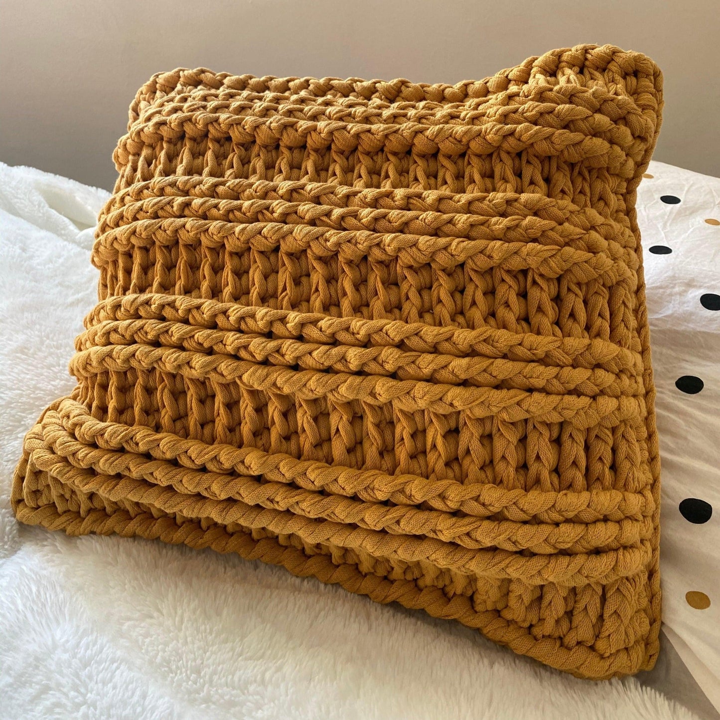 Mustard Chunky Knitted Pillow, Square Decorative Pillow - Looping Home