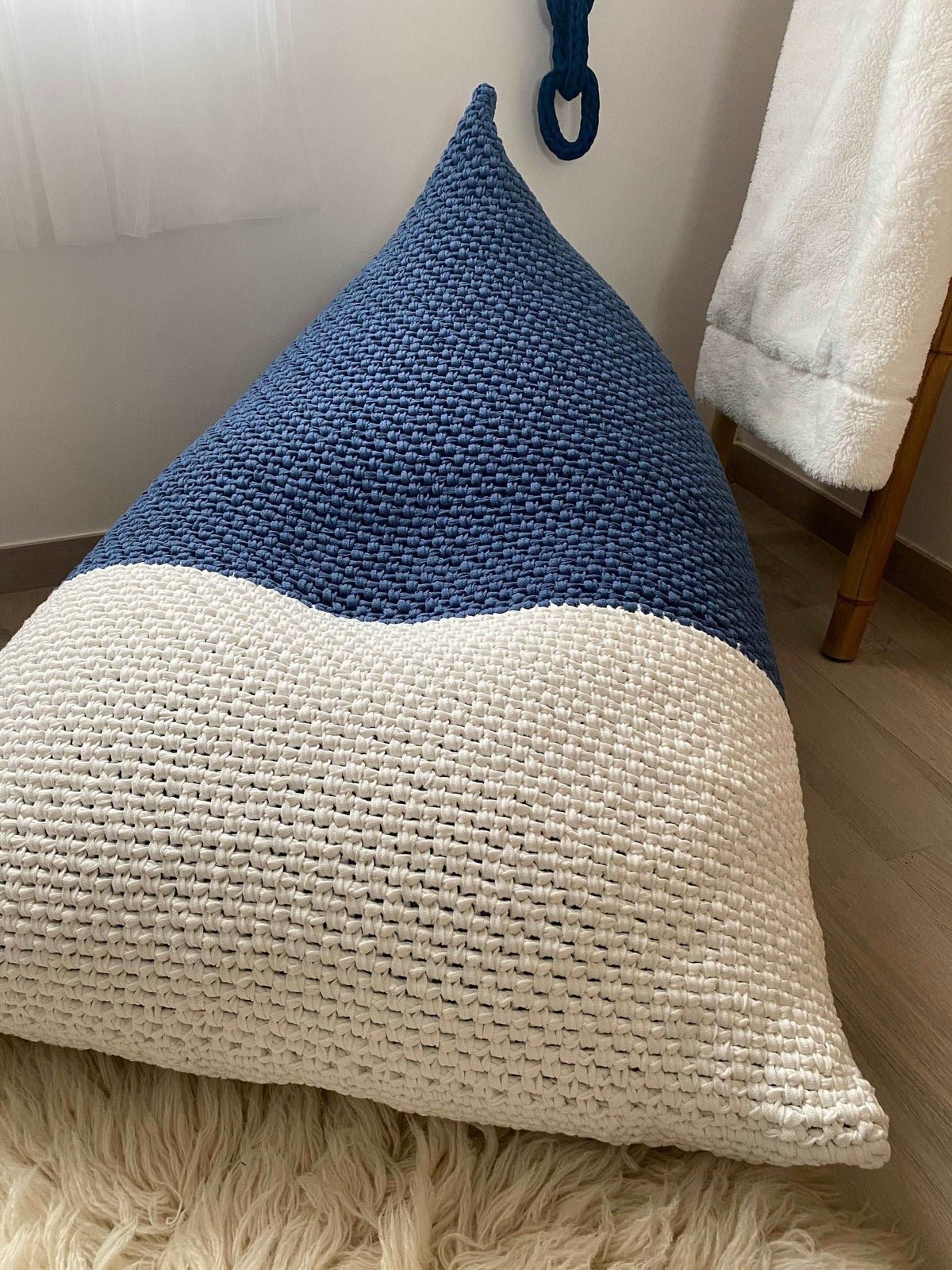 Neutral Knitted Bean Bag Chair, Floor Pillow Lounger - Looping Home