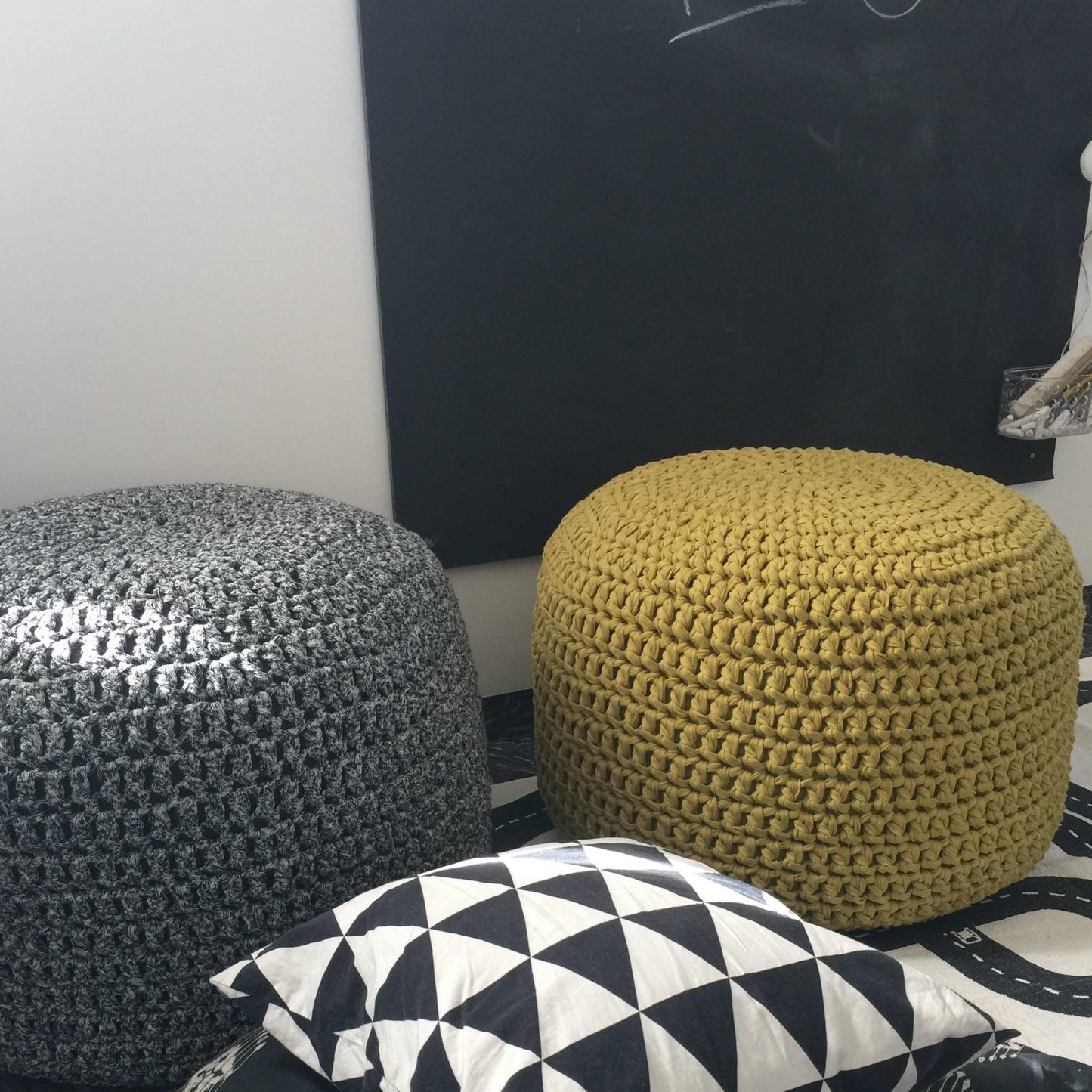 Pearl White Crochet Pouf Ottoman - Looping Home