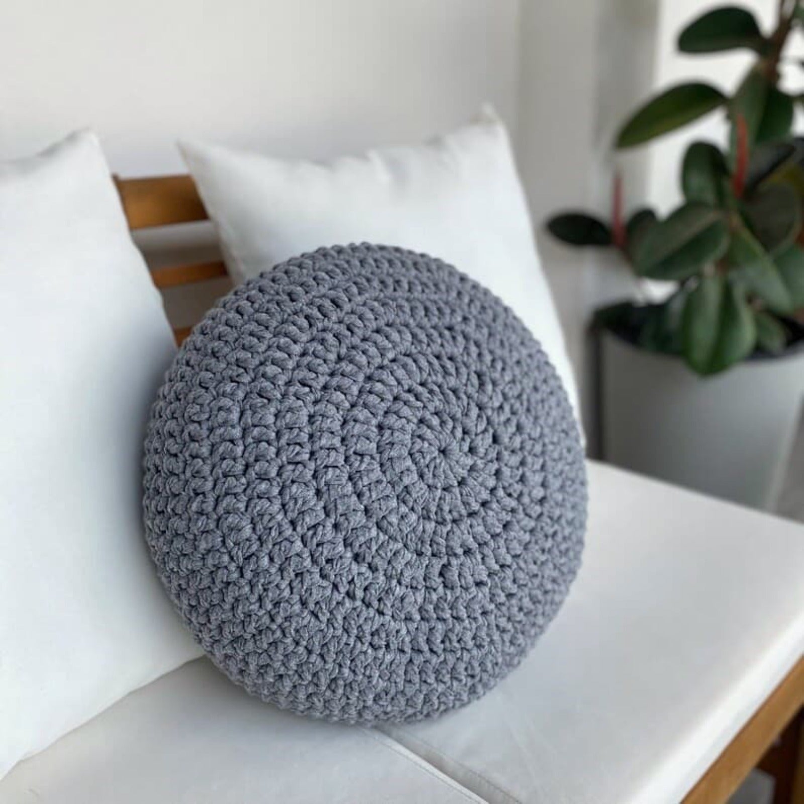 Round Crochet Pillowcase | Stone Gray - Looping Home