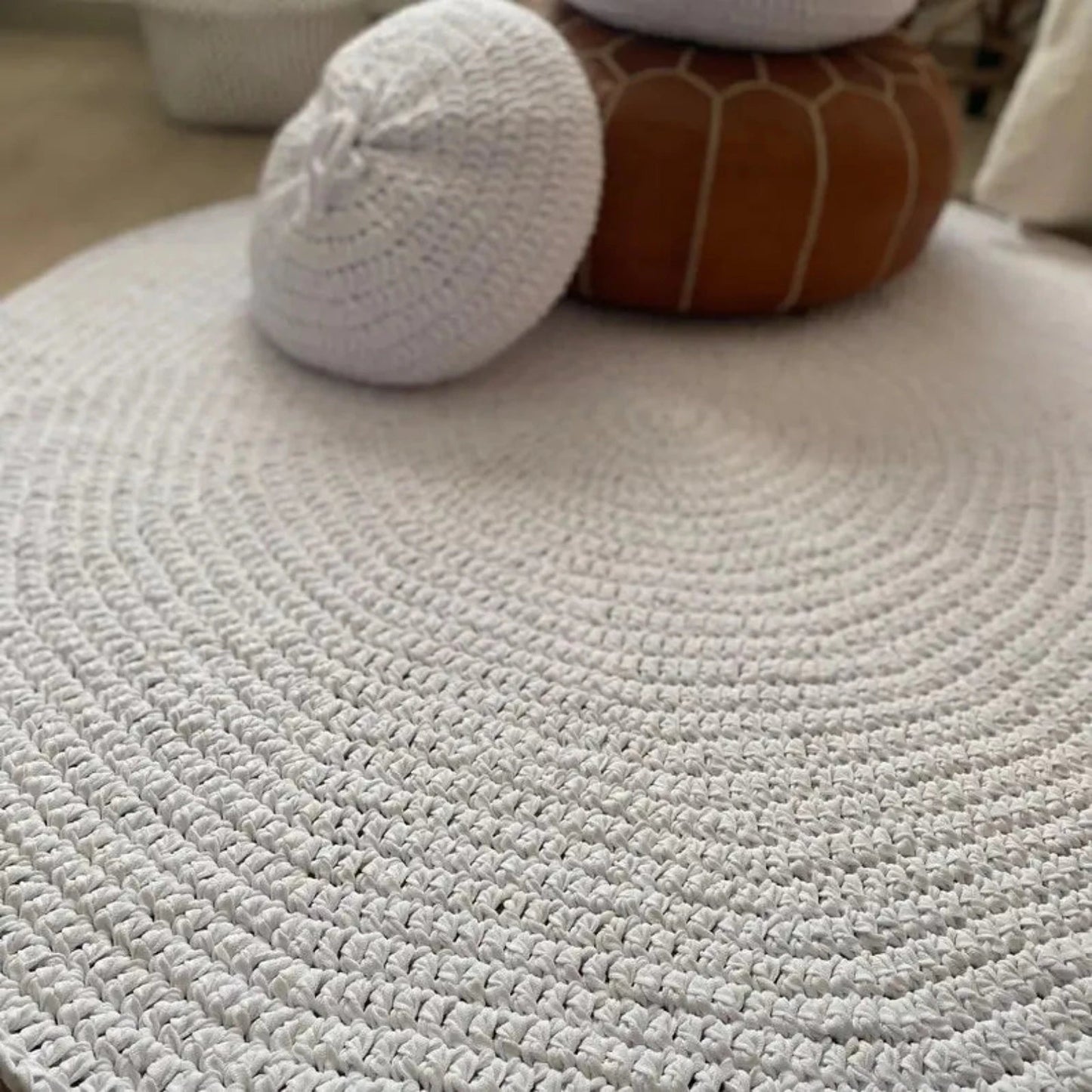 Round Crochet Rug | White - Looping Home