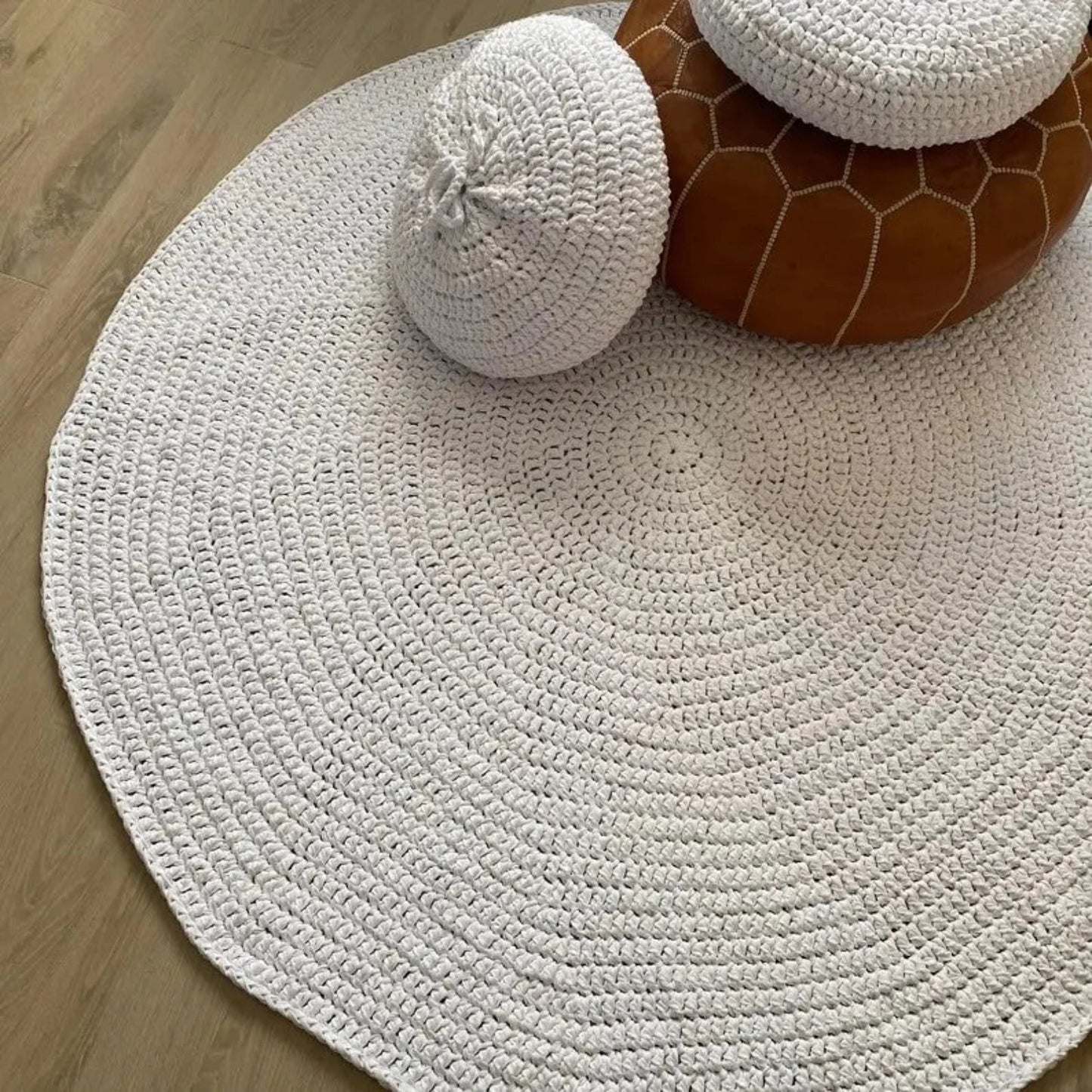 Round Crochet Rug | White - Looping Home