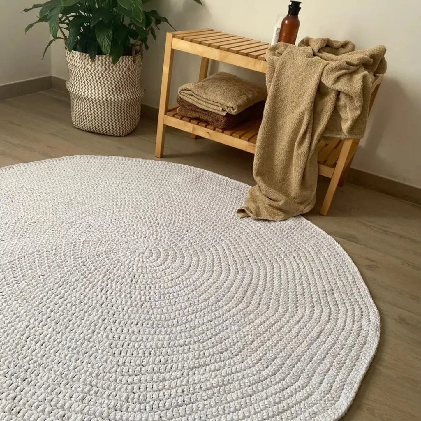 Round Crochet Rug | White - Looping Home