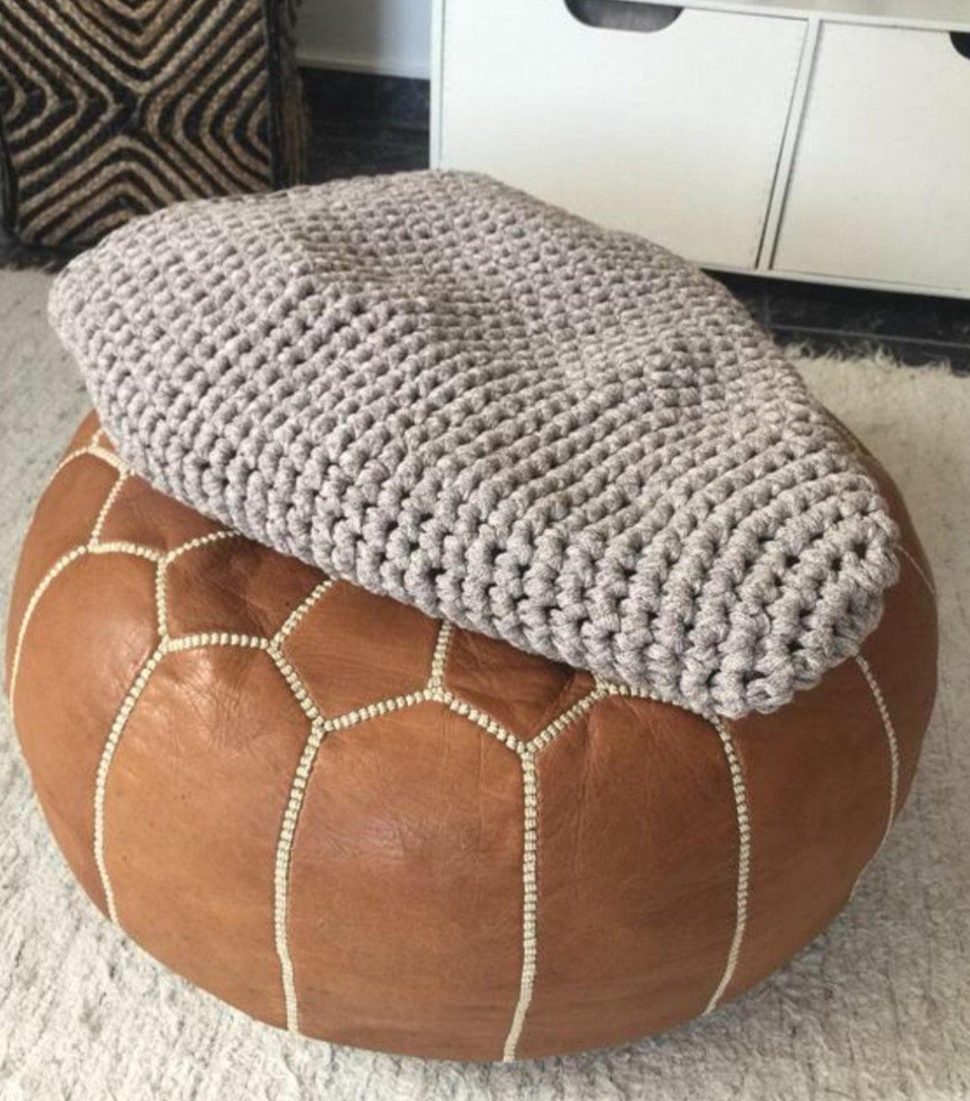 Sturdy Pouf Slipcover, Custom Made Pouf Cover - Looping Home