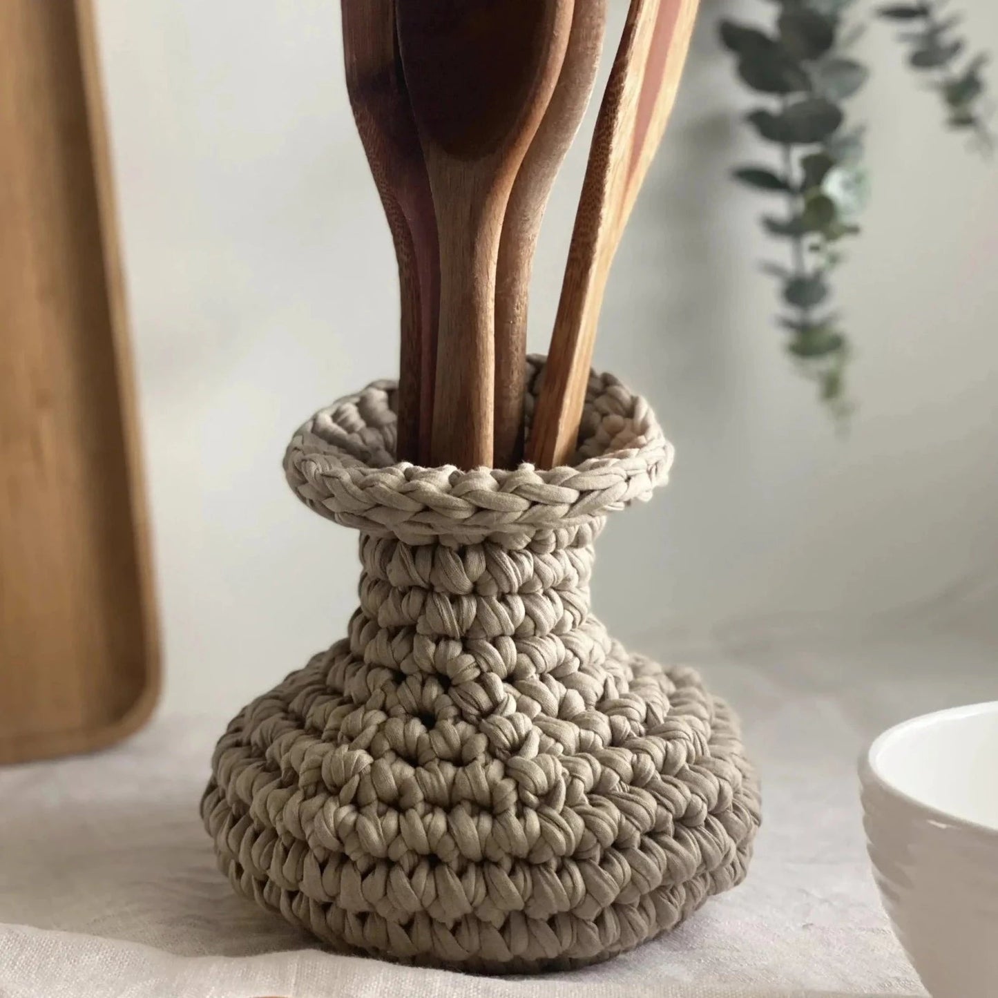 Unique Crochet Vase, Beige Rustic Jar - Looping Home