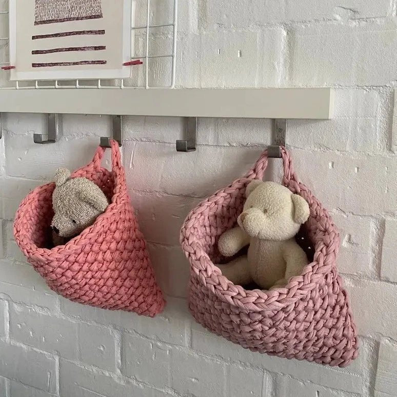 Wall Hanging Baskets | Pastel Peach Knitted Pocket - Looping Home
