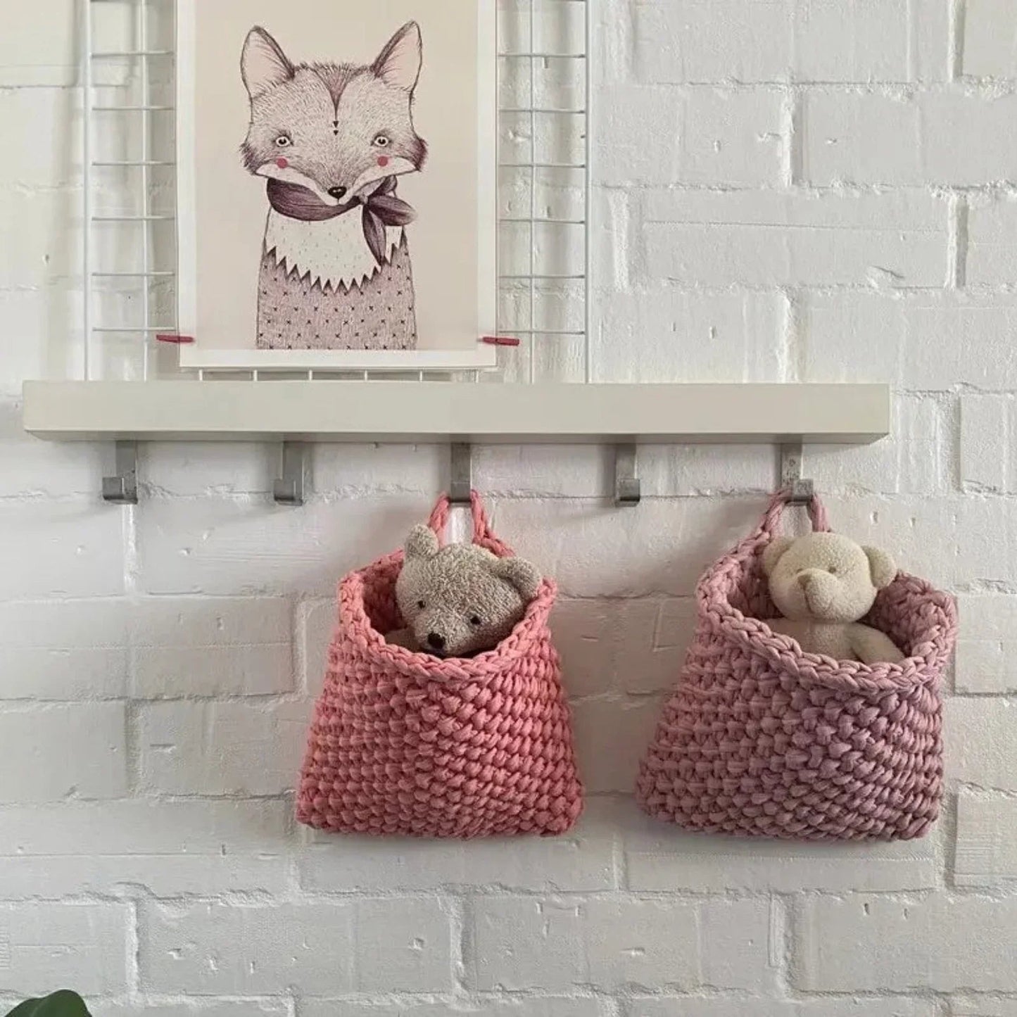 Wall Hanging Baskets | Pastel Peach Knitted Pocket - Looping Home