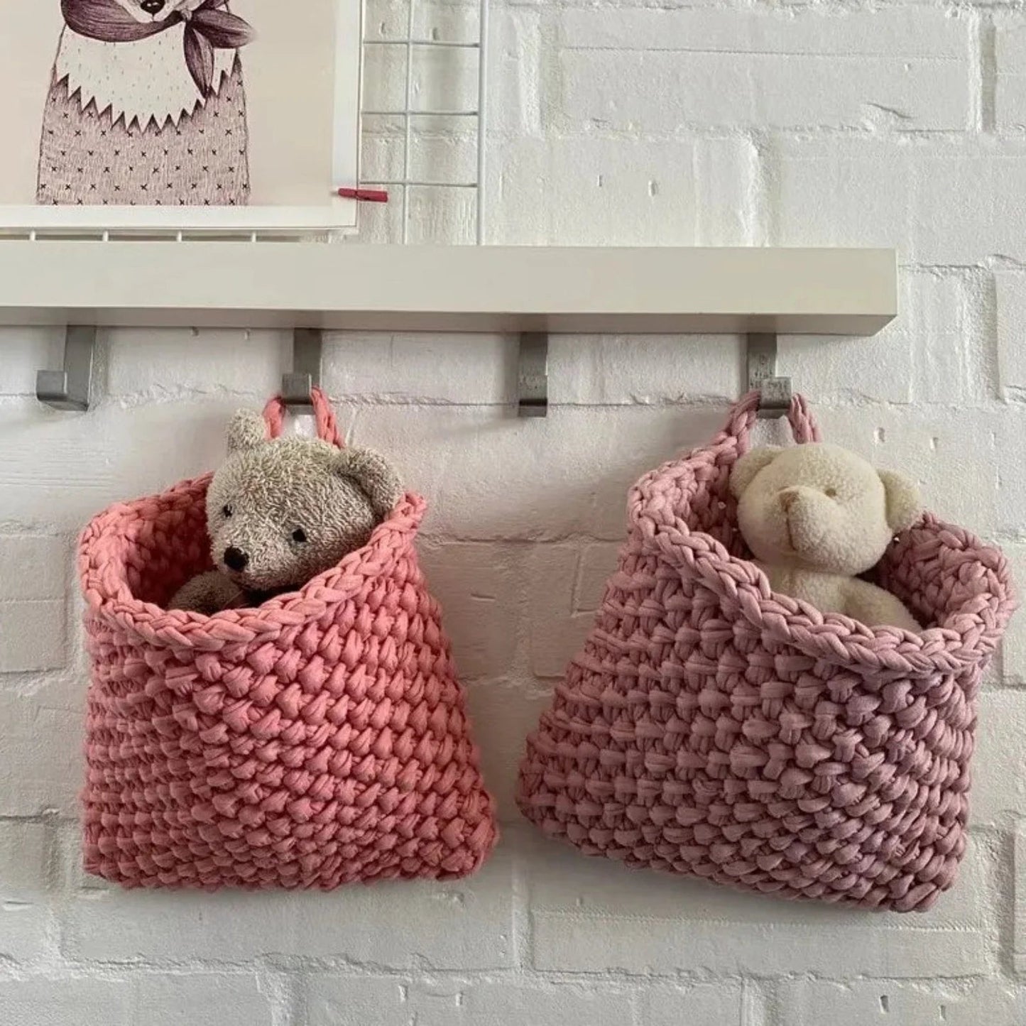 Wall Hanging Baskets | Pastel Peach Knitted Pocket - Looping Home