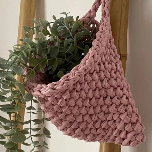 Wall Hanging Baskets | Pastel Pink Knitted Pocket - Looping Home