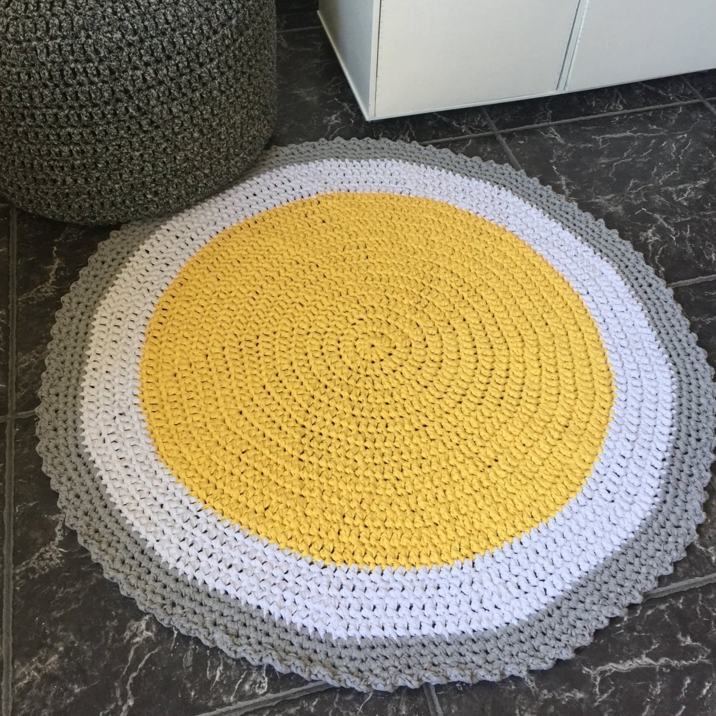 Yellow Crochet Round Rug, Washable Floor Rug Mat - Looping Home