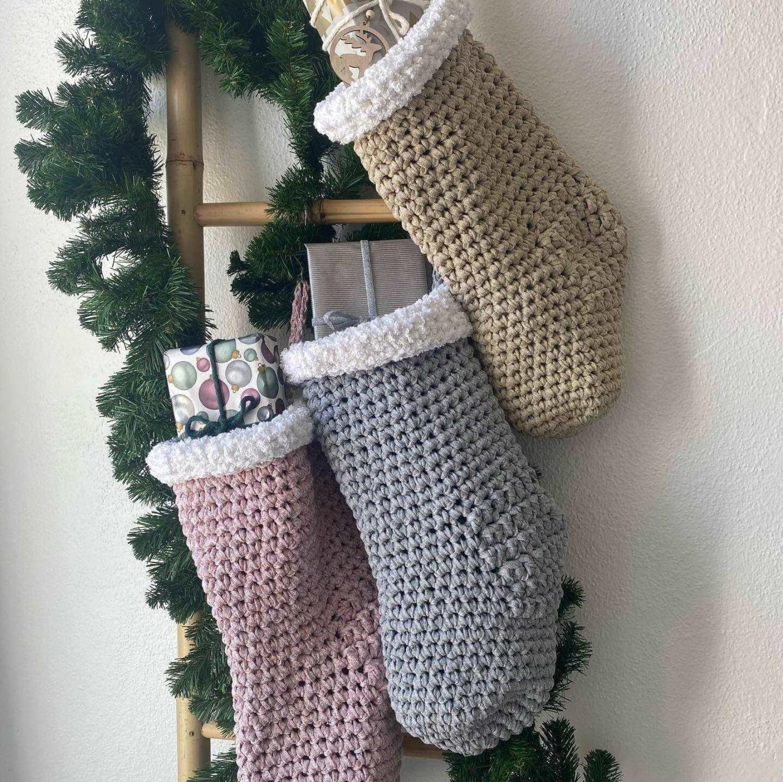Chunky Knit Christmas Stocking - Silver Sparkly Christmas Decor - Looping Home