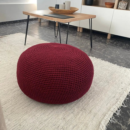 Crochet Ottoman Slipcovers, Burgundy Round Pouf Cover - Looping Home