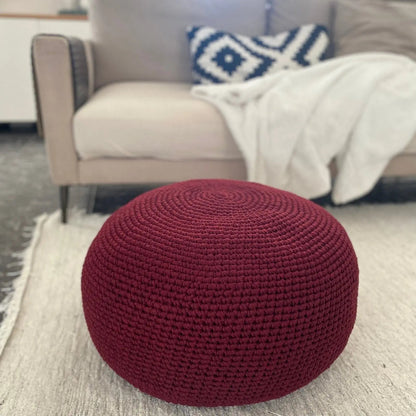 Crochet Ottoman Slipcovers, Burgundy Round Pouf Cover - Looping Home