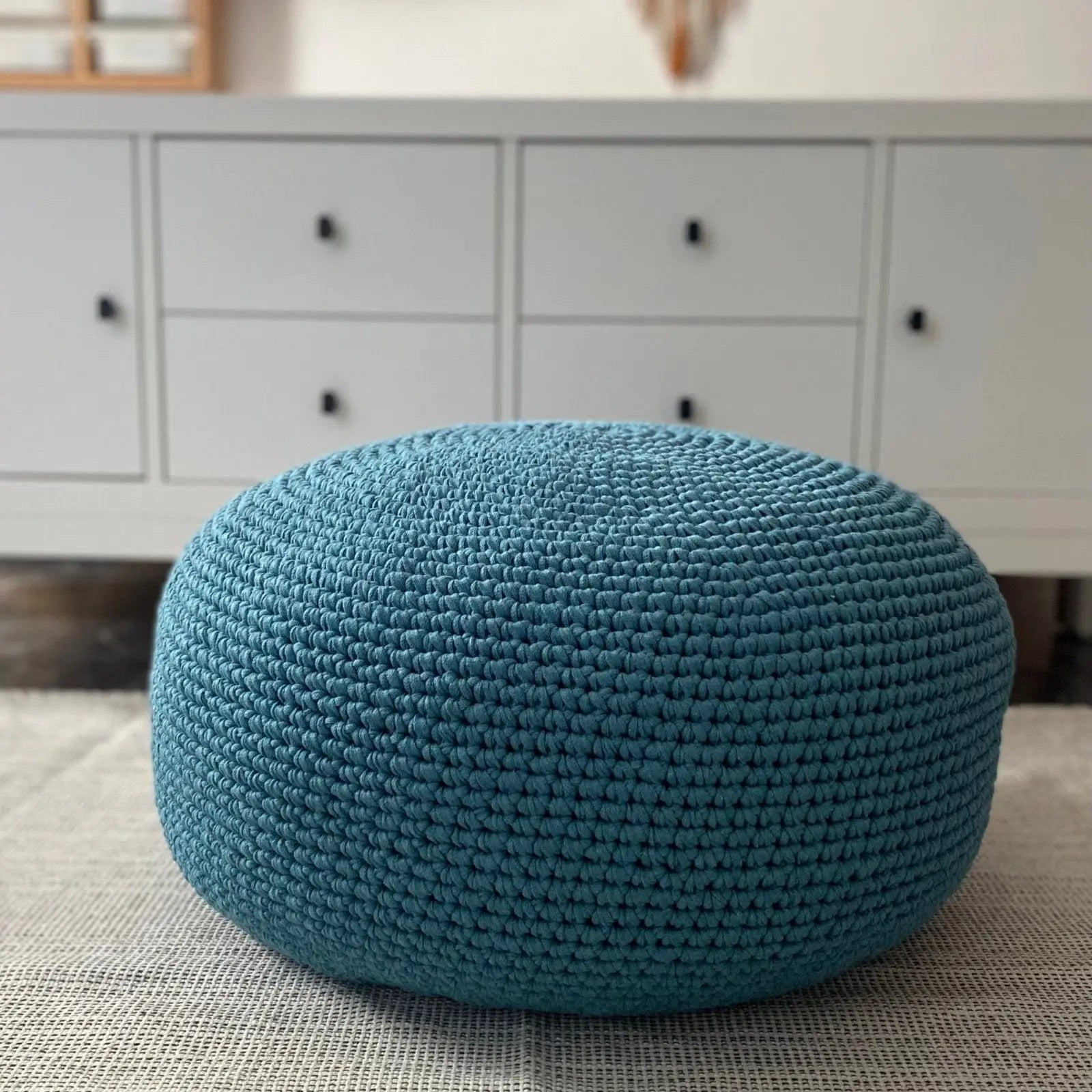 Crochet Ottoman Slipcovers, Burgundy Round Pouf Cover - Looping Home