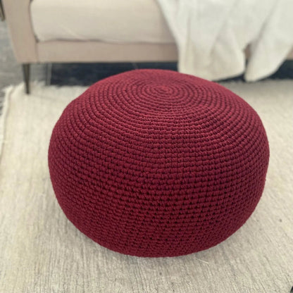 Crochet Ottoman Slipcovers, Burgundy Round Pouf Cover - Looping Home