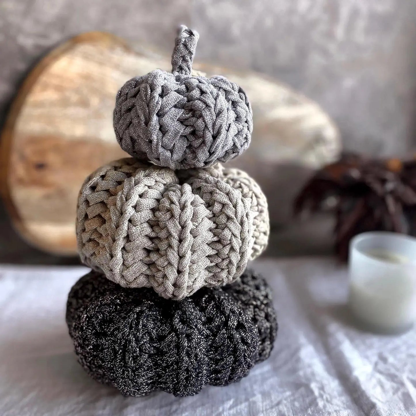 Knitted Sparkling Pumpkins - Thanksgiving Decor - Looping Home