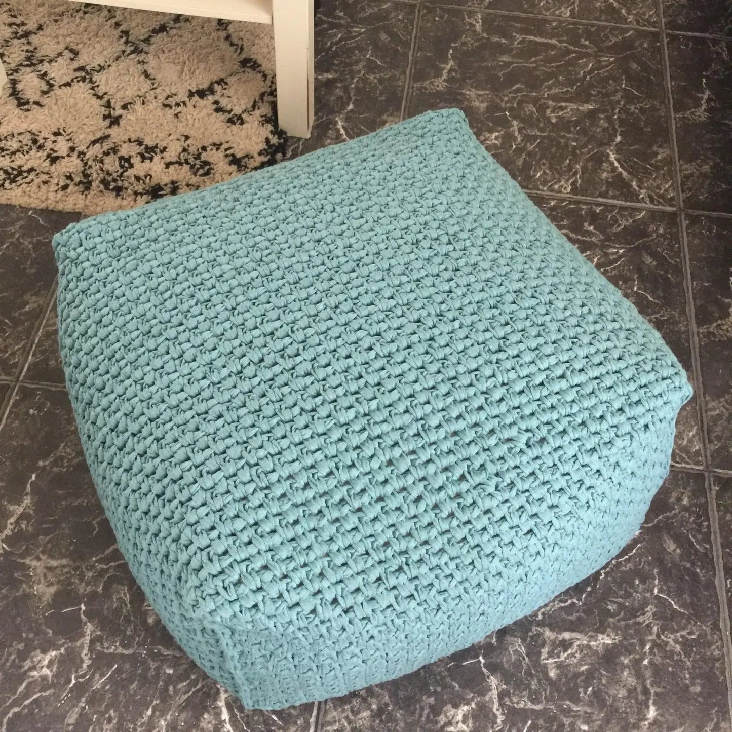 Knitted Square Pouf Covers | Teal Blue | More Colors - Looping Home