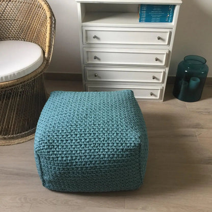 Knitted Square Pouf Covers | Teal Blue | More Colors - Looping Home