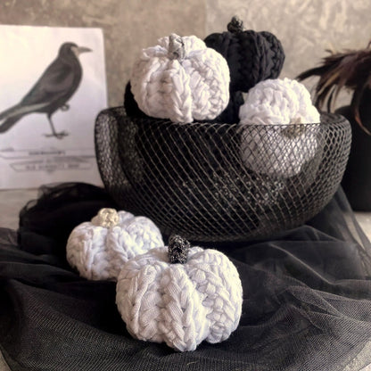 Mini Knitted Pumpinks - Black and White with Sparkling Stems - Looping Home