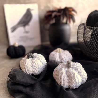 Mini Knitted Pumpinks - Black and White with Sparkling Stems - Looping Home