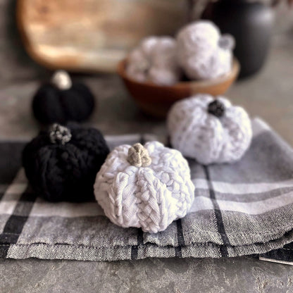 Mini Knitted Pumpinks - Black and White with Sparkling Stems - Looping Home