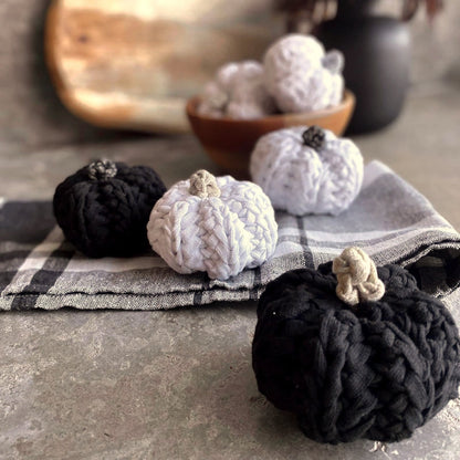 Mini Knitted Pumpinks - Black and White with Sparkling Stems - Looping Home